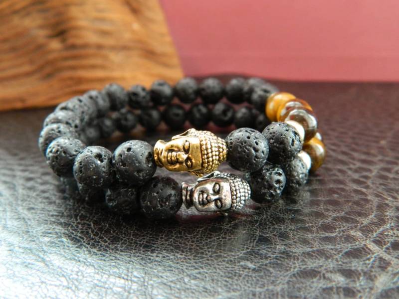 Mens Natürlichen Schwarzen Lava Tigerauge Perlen Buddha Bracelet.chakra.yoga.meditation von SimplicityU
