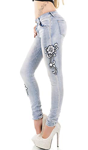 Simply Chic Damen Röhrenjeans Stickerei Light Blue C9892 Größe 38 von Simply Chic