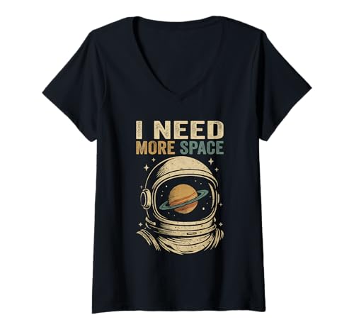 Damen Retro Astronaut Vintage Weltraum Science Fiction Art T-Shirt mit V-Ausschnitt Damen Retro Astronaut Vintage Weltraum Science Fiction Art T-Shirt mit V-Ausschnitt von Simply Vintage Art