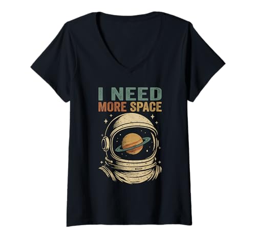 Damen Retro Astronaut Vintage Weltraum Science Fiction Art T-Shirt mit V-Ausschnitt Damen Retro Astronaut Vintage Weltraum Science Fiction Art T-Shirt mit V-Ausschnitt von Simply Vintage Art