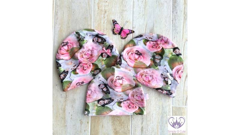 Bio Baby Mütze, Neugeborene Rose Baby-Dusche-Geschenk, Schmetterling Mütze von Simply2Cute4Kids