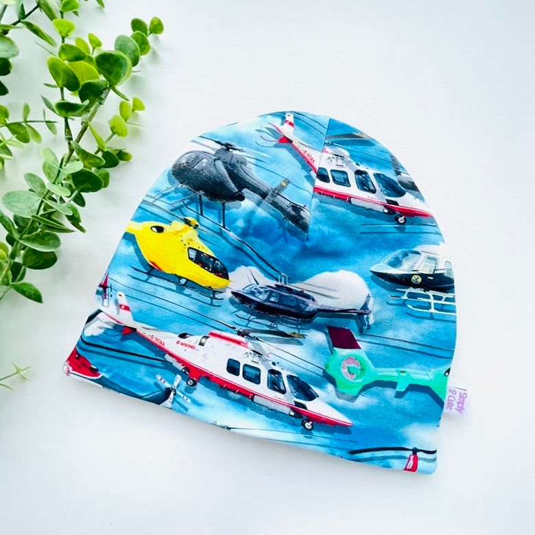 Helikopter Beanie Für Kinder, Jungen, Blaue Hubschrauber Beanie, Kinder Wintermütze, Wendebeanie von Simply2Cute4Kids