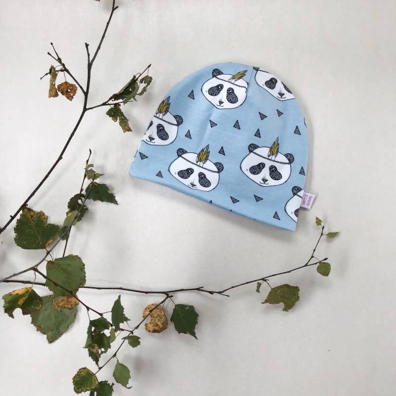 Kind Panda Mütze, Junge Blaue Wintermütze, Reversible Bio Jersey Narwal Beanie von Simply2Cute4Kids
