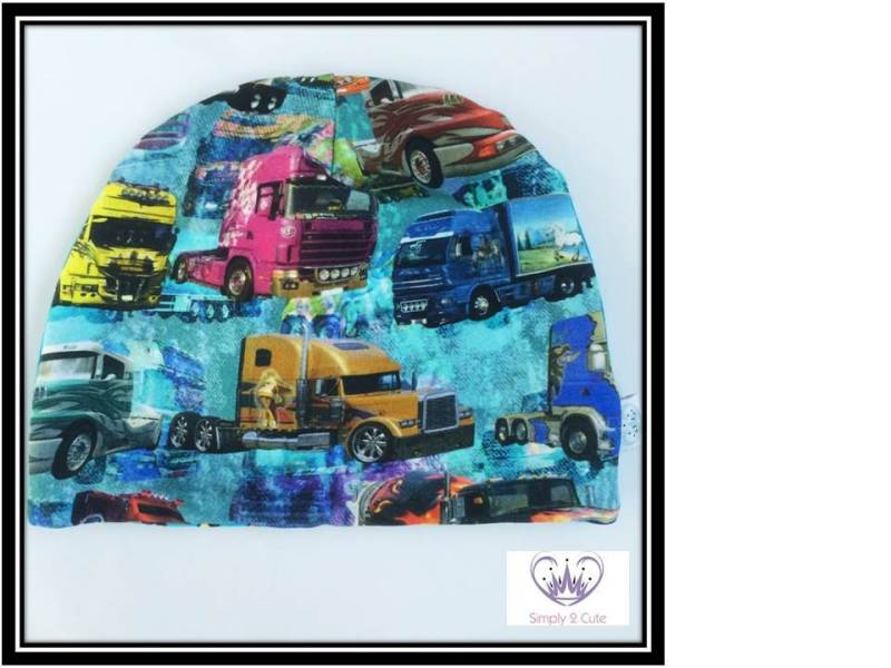 Reversible Trucks Print Jersey Mütze Handgemachte Kindermütze von Simply2Cute4Kids