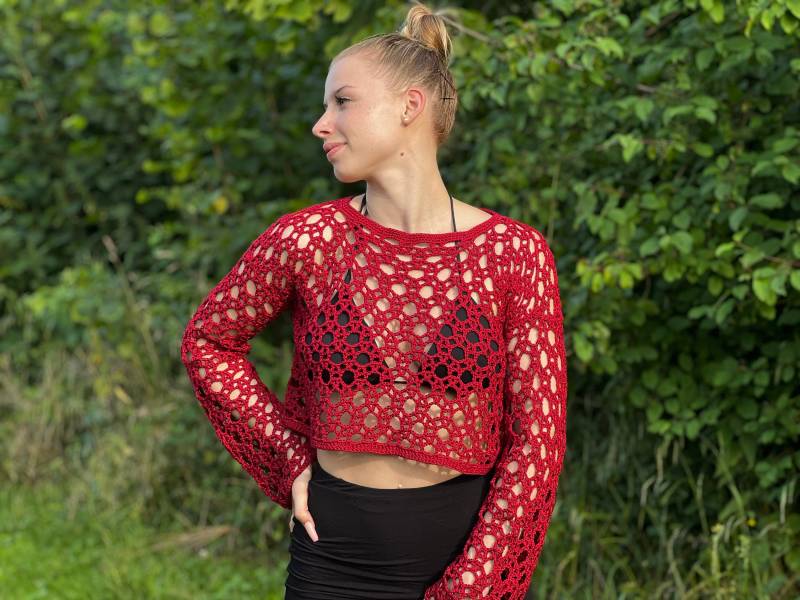 Gehäkelter Netzpullover Für Frauen, Kurzer Pullover, Geburtstagsgeschenk von SimplyAndHandmade
