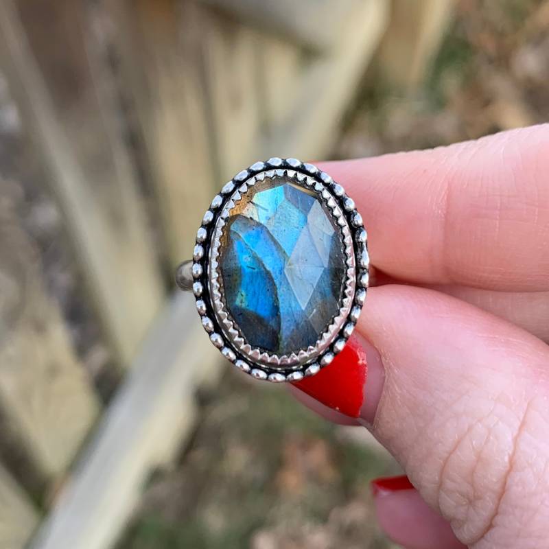 Labradorit Sterling Silber Ring - Statement Oval Blauer Schmuck von SimplyBoldJD