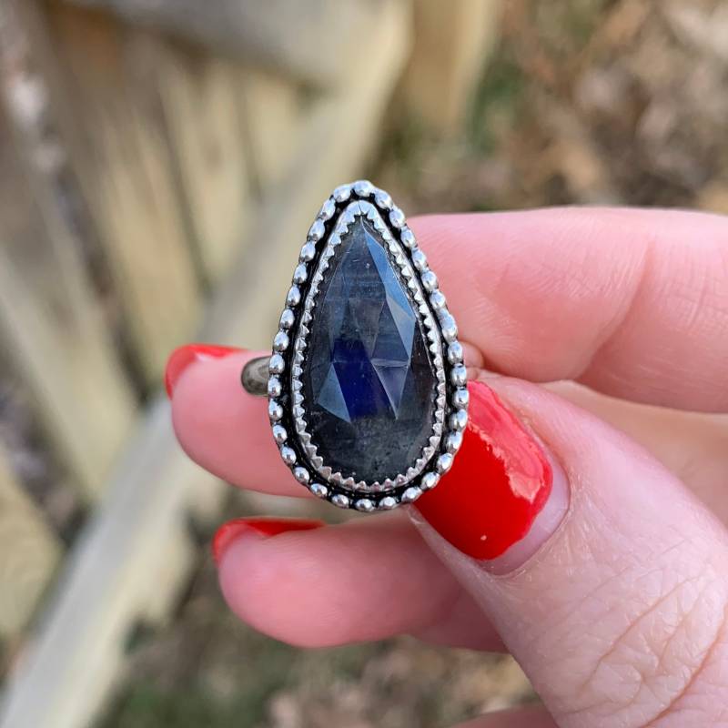 Labradorit Sterling Silber Ring - Statement Teardrop Blauer Schmuck von SimplyBoldJD