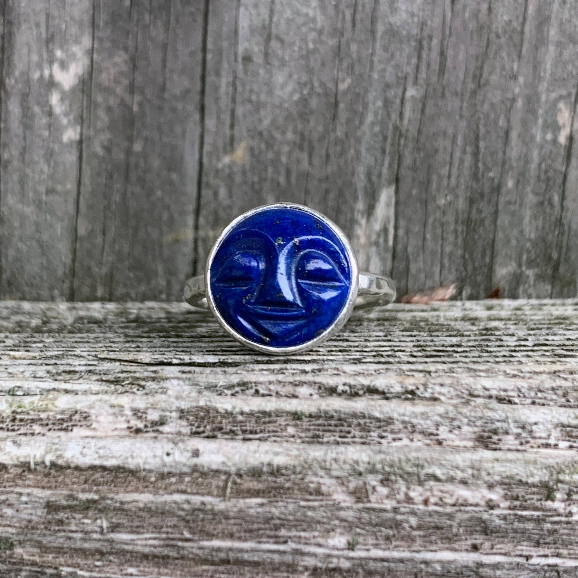 Lapis Lazuli Mond Ring - Geschnitzter Gesicht Sterling Silber Schläfriges Lapis Lazuli Mond Ring - Geschnitzter Gesicht Sterling Silber Schläfriges von SimplyBoldJD