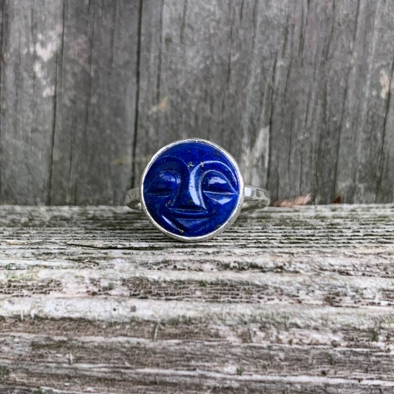 Lapis Lazuli Mond Ring - Geschnitzter Gesicht Sterling Silber Schläfriges Lapis Lazuli Mond Ring - Geschnitzter Gesicht Sterling Silber Schläfriges von SimplyBoldJD