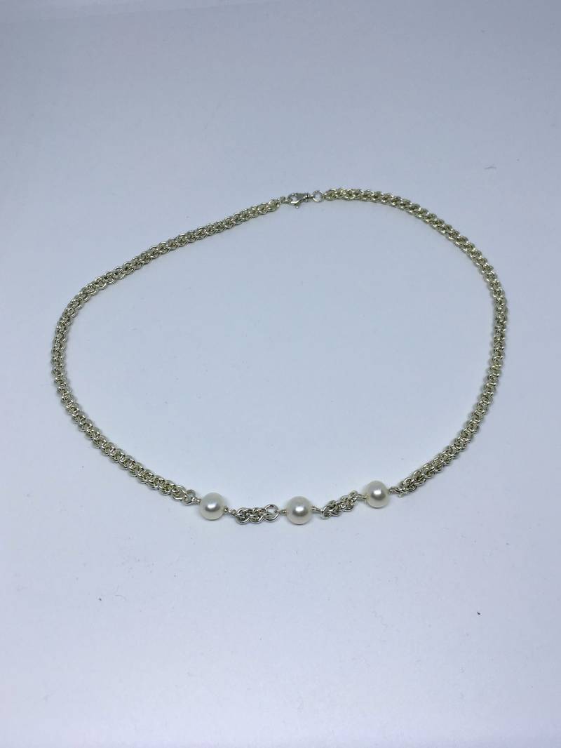 sterling Silber Chainmaille Halskette W/Perlen von SimplyCharmingME