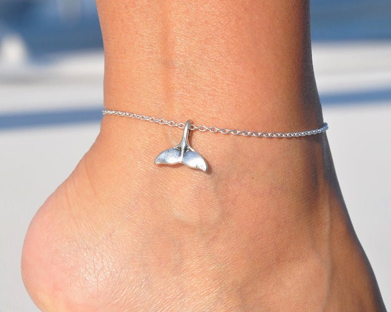 Silber Whale Tail Fußkettchen, Strand Ocean Wal Schmuck, Tail, Wale von SimplyChicByAngela