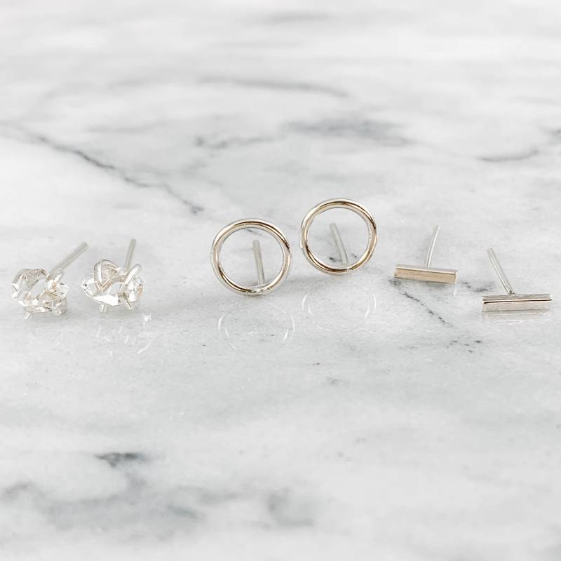 Herkimer, Bar & Circle Ohrstecker Set Sterling Silber, Gold, Rosegold von SimplyChicJewelry86