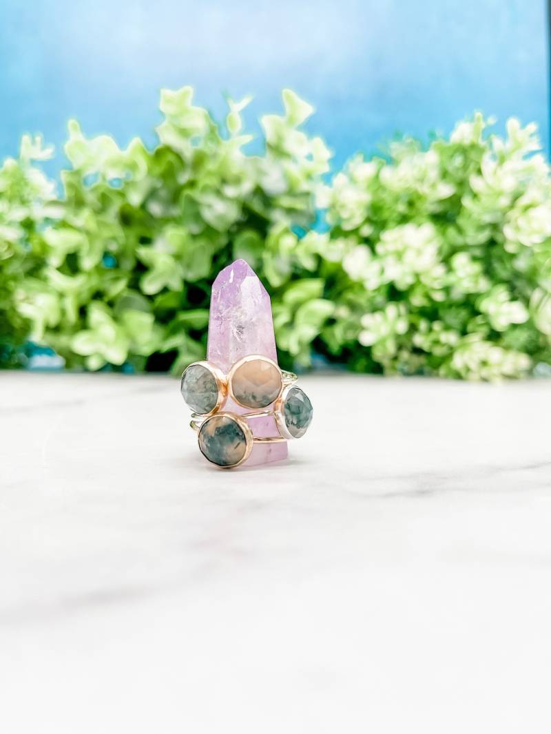 Moosachat Edelstein-Ring Rosenschliff, Sterling Silber Oder Gold Filled von SimplyChicJewelry86