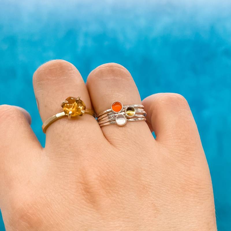 Rosenquarz, Citrin & Karneol Ring Stack Sterling Silber Schmuck Intention von SimplyChicJewelry86