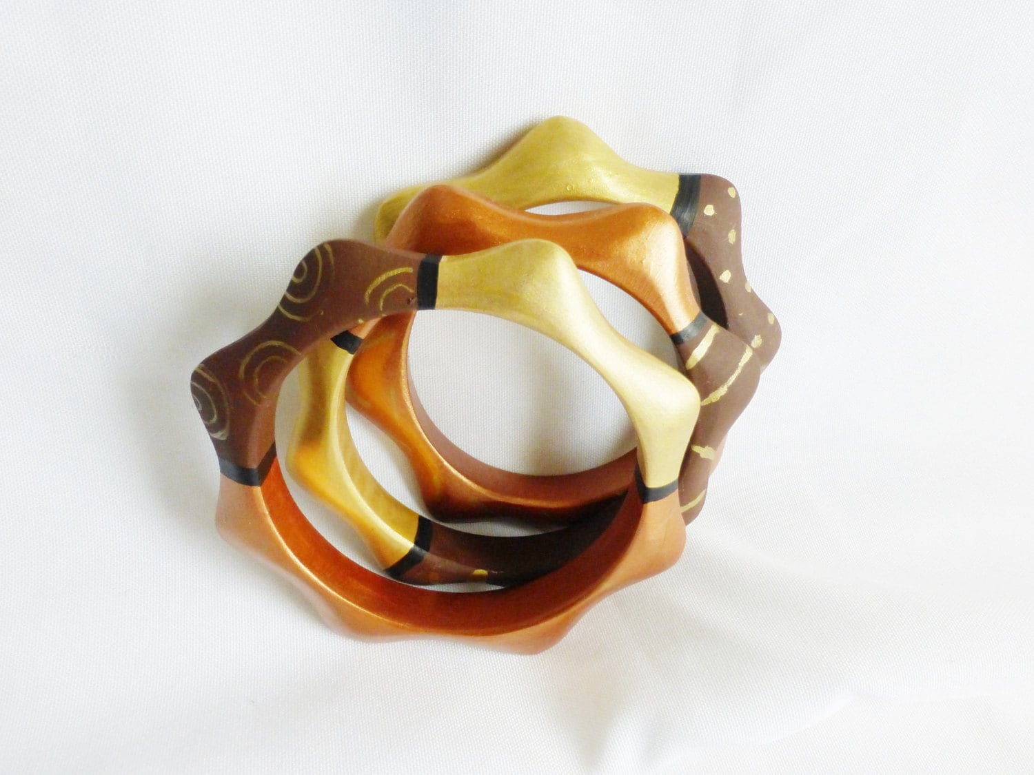 Handbemalte Erde Ton Armband Armreife Gold Kupfer Brown Set Von 3 Holz-Accessoires Handbemalte Erde Ton Armband Armreife Gold Kupfer Brown Set Von 3 Holz-Accessoires von SimplyGailDecoArts