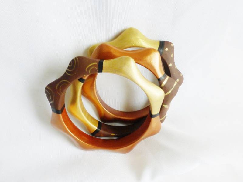 Handbemalte Erde Ton Armband Armreife Gold Kupfer Brown Set Von 3 Holz-Accessoires Handbemalte Erde Ton Armband Armreife Gold Kupfer Brown Set Von 3 Holz-Accessoires von SimplyGailDecoArts