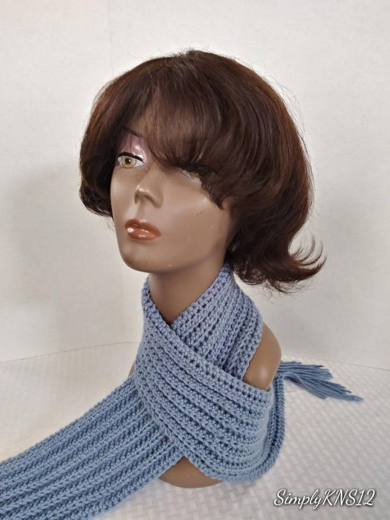 Hellblau, Hübsch Gerippt, Häkelschal, Weicher Schal, Warmer Leicht, Damenaccessoires, Damenbekleidung, Damenmode von SimplyKnotsNStitches