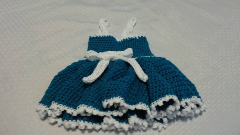 Rüschen Neckholder Top Kleid, Blau Und Weiß, Sommer Baumwolle, 3-6 6-9 Monate, Gehäkelte Babykleidung, Baby Foto Requisiten, Häkelkleid von SimplyKnotsNStitches