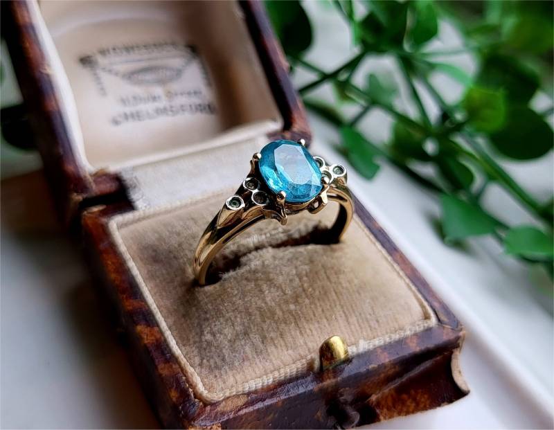 Ungewöhnlicher Vintage 9 Karat Gold Aquamarin Diamant Ring. Statement Ring Große Größe 6 Diamanten | Ref00J von SimplyMrVintage