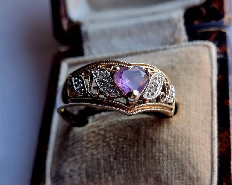 Wunderschöner Vintage 9Ct Gold Diamant Amethyst Ring. Vintage Piece | G von SimplyMrVintage