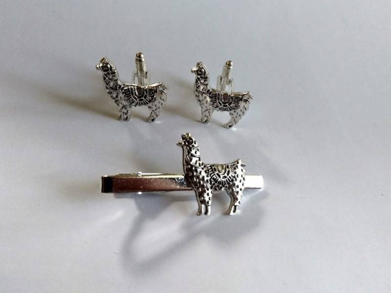 Alpaka Krawattenklammer Und Manschettenknöpfe Set - Antique Silver Finish von SimplyNightOwl