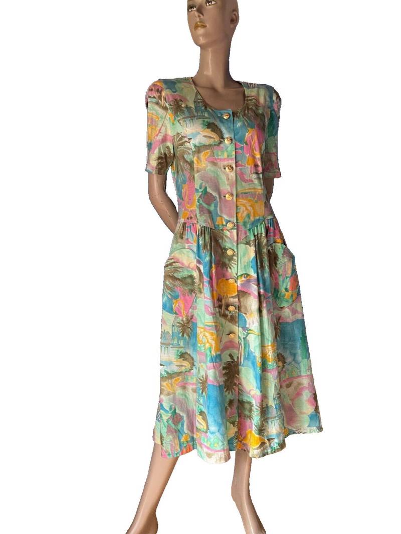 Romantic Vintage Dress By Antonette Franz Haushofer - Boho Style German Designer Piece Soft Flowing Fabric Size Ml 80S 90S von SimplyOdd2014