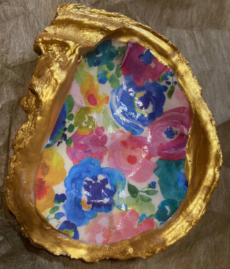 Bunter Blumen Ring Dish Trinket Halter Handgemachte Gemalte Silber Oyster Shell Schmuck Muttertag Geschenk Valentinstag Kostenloser Versand von SimplySwirlyGirl