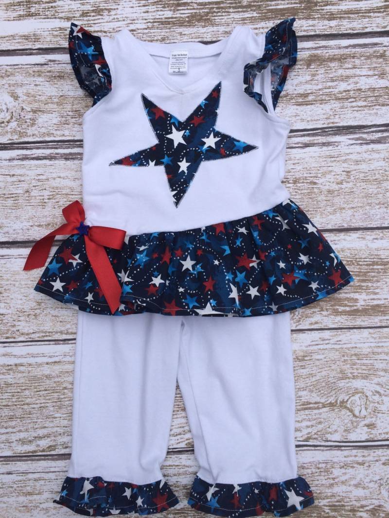 Mädchen Rot Weiß Blauer Stern Capri Outfit - Größe 92 von SimplyTotsBoutique