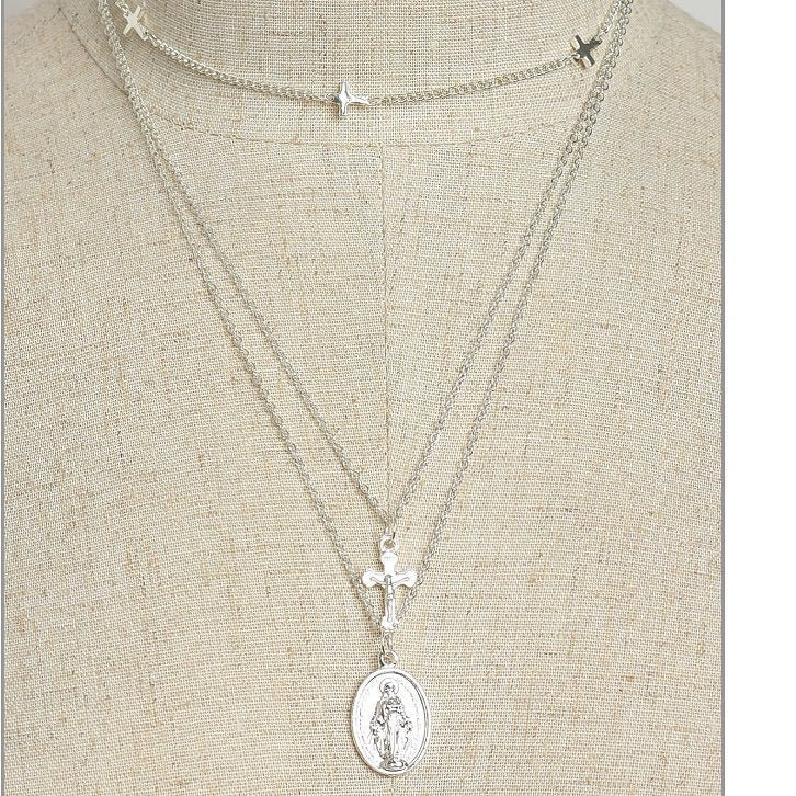 Drei-Schicht-Kreuz Mit Religiösen Heiligen Halskette von Simplytwinkle