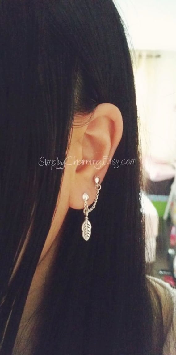 Doppel Lobe Ketten Ohrring, Kleine Blatt Mehrere Piercings Kette Piercing Bolzen Feder Charme Niedlichen Baumeln Schmuck Doppel Lobe Ketten Ohrring, Kleine Blatt Mehrere Piercings Kette Piercing Bolzen Feder Charme Niedlichen Baumeln Schmuck von SimplyyCharming