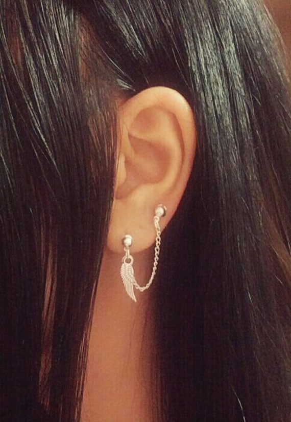 Engelsflügel Doppel Lobe Ketten Ohrring Piercing Kette Feder Charme Baumeln Silber Blatt Schmuck Engelsflügel Doppel Lobe Ketten Ohrring Piercing Kette Feder Charme Baumeln Silber Blatt Schmuck von SimplyyCharming