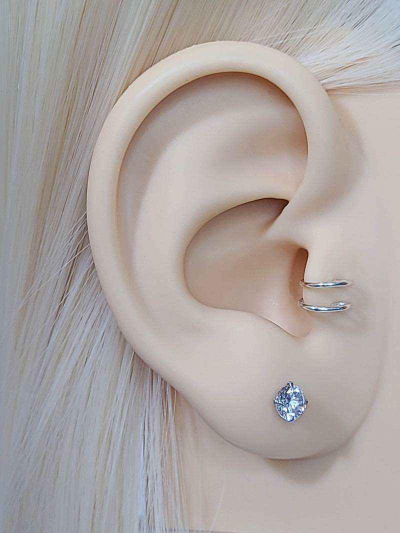 Gefälschte Tragus Ohr Manschette Doppel Hoop Ohrring False Faux Schmuck Tiny Cuff - Sterling Silber/14K Gold Gefälschte Tragus Ohr Manschette Doppel Hoop Ohrring False Faux Schmuck Tiny Cuff - Sterling Silber/14K Gold von SimplyyCharming
