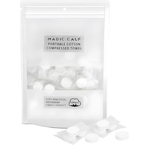 Simpolor 100 Stück komprimierte Handtücher tragbare Einweg Mini komprimierte Toilettenpapier Tabletten Haushaltshandtücher für Reisen Camping Wandern Sport Schönheitssalon (Weiß) von Simpolor