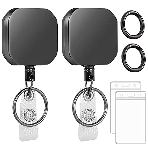 Simpolor Retractable Schlüsselanhänger, 2 Hochleistungs Metall Schlüsselrolle mit Karabiner, Gürtelclip und Ausweishalter, Ausziehbarer Schlüsselanhänger mit 68 cm Extra Starker Stahldraht-2 Platz von Simpolor