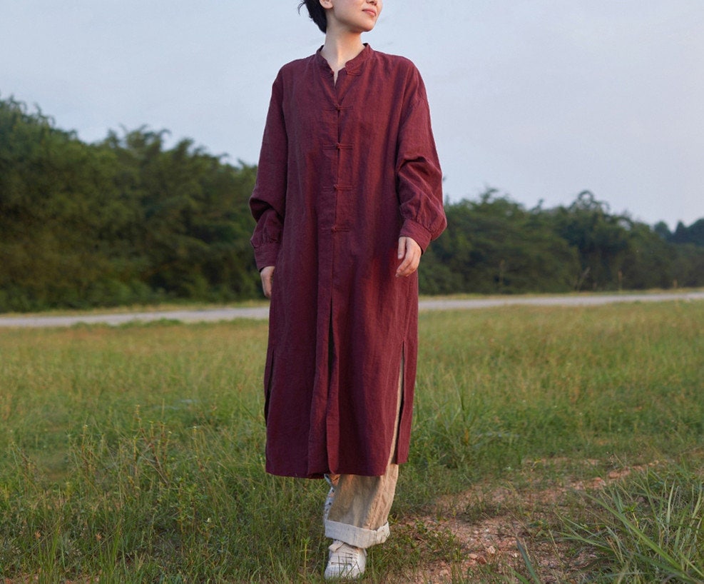 Leinen Strickjacke Damen Cardigan Lockerer Mantel Trenchcoat Mit Taschen Damenbekleidung Übergröße Kleid Herbst F133 von SimpsonGardens