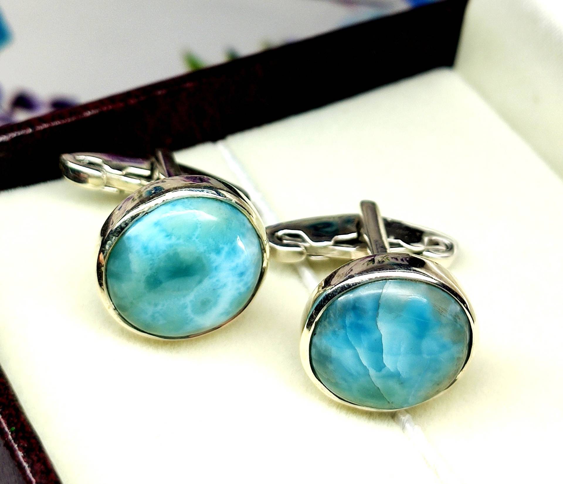 Top-Qualität Natürliche Larimar Blau Benutzerdefinierte Edelstein Handgemachte Manschettenknöpfe in 925 Sterling Silber Für Die von SimsimsilverCrafts