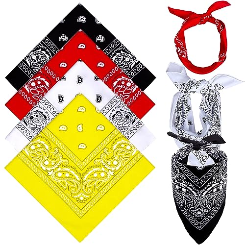 4 Stück Bandana Kopftuch Damen und Herren, Paisley Halstuch Dreickstuch, Headwear Haar Schal Ansatz Handgelenk Kopf Biker, 54x 54cm von Simsky