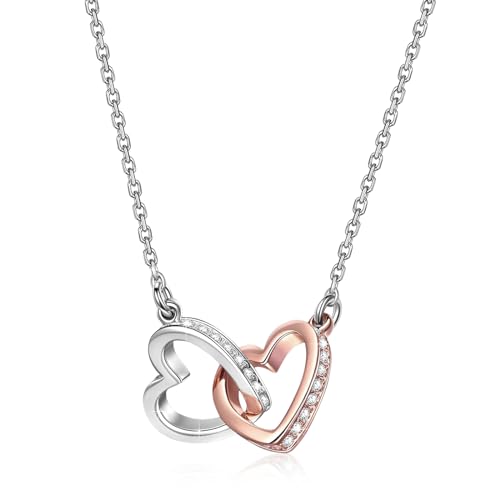 925 Sterling Silber Herz Halskette Damen Liebes Ketten Damen Roségold Und Silber 925 Mit Anhänger Herz Schmuck Kette Damen Herz Geschenk Für Freundin/Tochter/Mutter Geburtstag Muttertag von Simsky