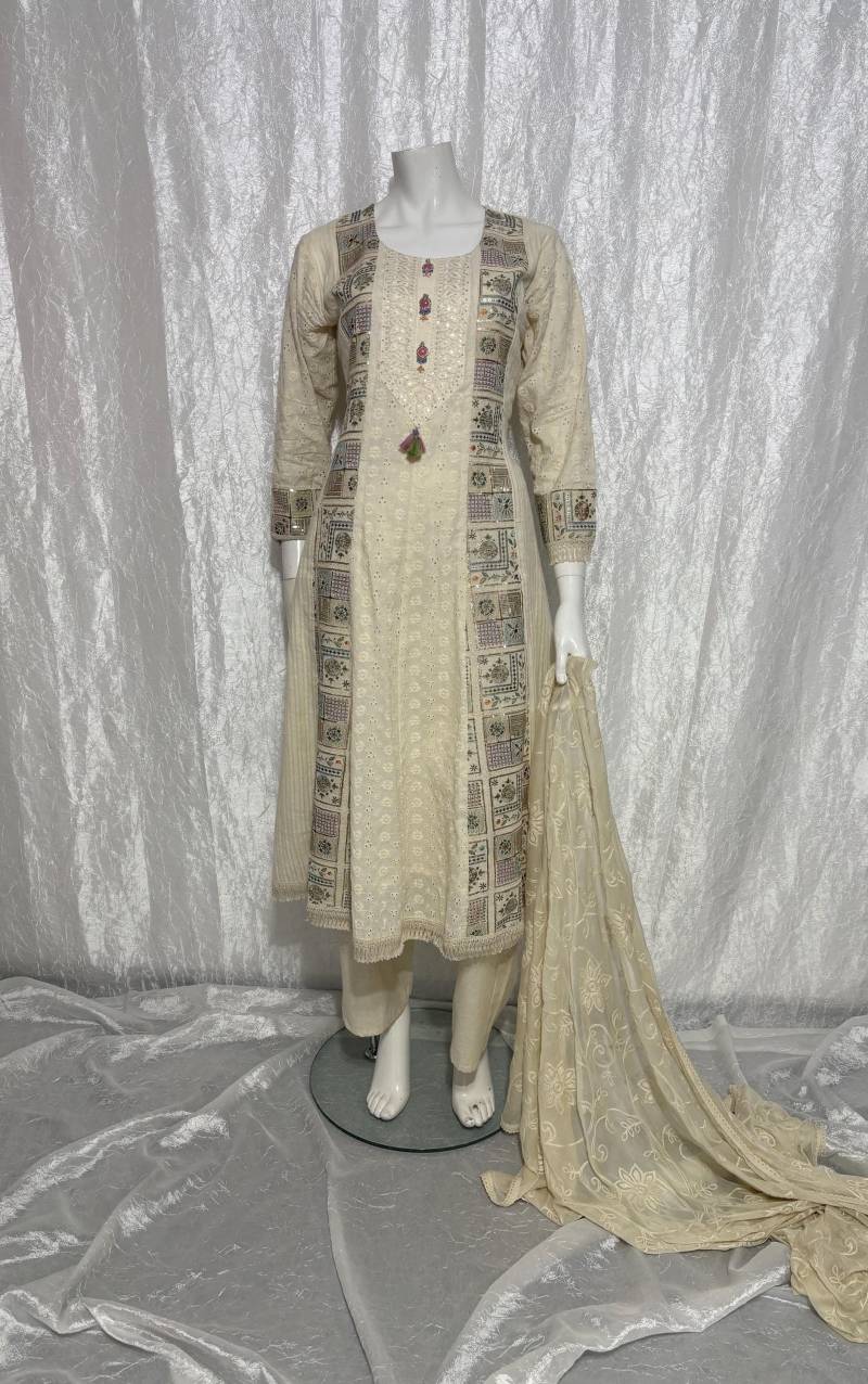 Chikankari Palazzo Anzug Mit Bestickten Panels - 3-Teiliges Set | Genäht von SimzFashion