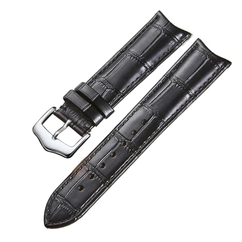 Leder-Uhrenarmband, gebogene Schnittstelle, 19mm, 20mm, 21mm, 22mm, universelles Ersatzarmband, Schwarzes Silber, 20mm von SinSed