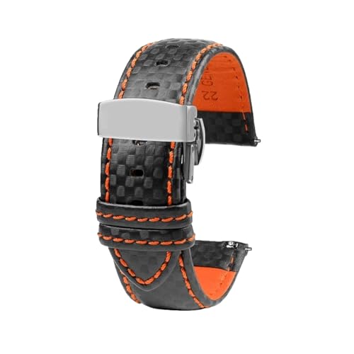 SinSed 18mm 20mm 21mm 22mm 23mm 24mm Männer Frauen Nähte Carbon Faser Uhrenarmband Lederband, Orange S faltbar, 20mm von SinSed