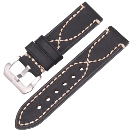 SinSed Leder Uhrenarmband Armband Herren Armband Damen 20 22 24mm Gürtel Stahl Metall Dornschließe, Schwarz, 22mm von SinSed