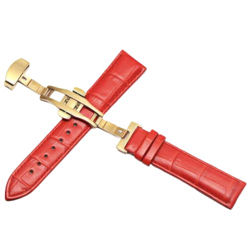 SinSed Uhr Schwarz Uhrenarmbänder Leder 18mm 20mm 22mm 24mm Faltschließe, rotes Gold, 21mm von SinSed