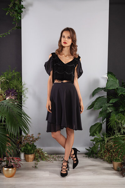 SinWeaver alternative fashion Kurzes Kleid, Abendkleid schwarz Spitze Oberteil und Rock teilbar von SinWeaver alternative fashion