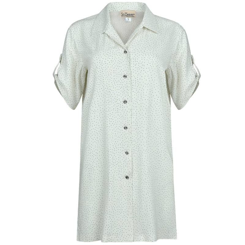 Lange Bluse, Longbluse Leinenbluse Kurzarm Weiß Mit Tupfern von SinWeaverFashion