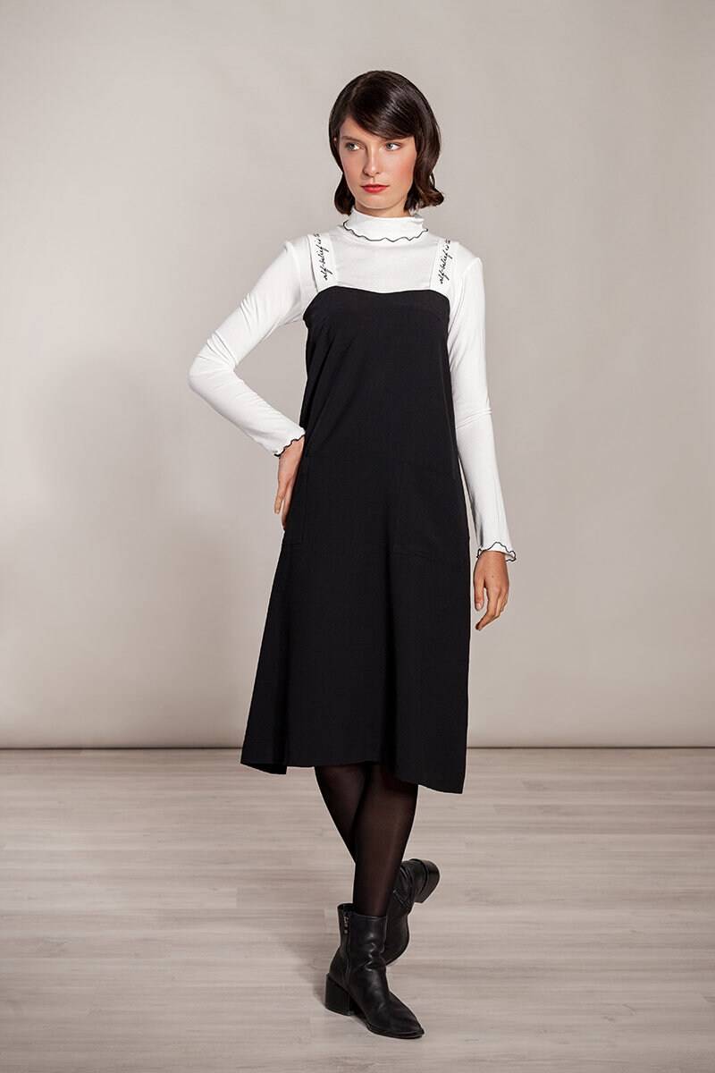 Schwarzes Kleid A-Linie Knielang Weit Viskose Cocktailkleid von SinWeaverFashion