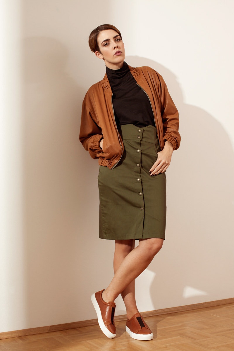 Taillierter Gerader Rock Mit Knöpfen Hohe Taille Taillierter Gerader Rock Mit Knöpfen Hohe Taille von SinWeaverFashion