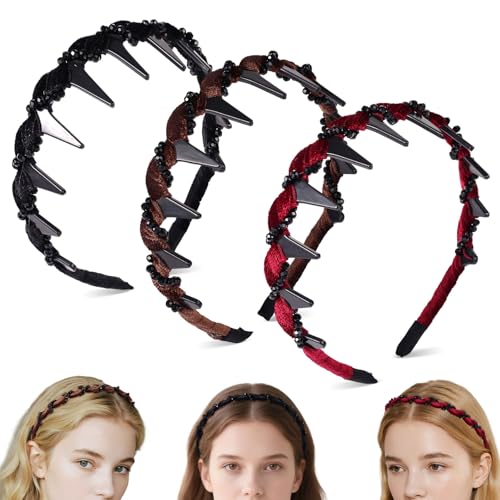 3stk Vintage-Perlen-Stirnband, Hohes Schädel-Haarband mit Künstlichen Perlen Zahnreifen Kristall-Design Haarschmuck-Set für Frauen Mädchen für Partys Hochzeiten Täglichen Gebrauch(3 Farben) von Sinbana