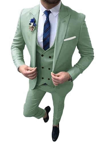 Anzug Herren 3 Teilig Anzüge Salbeigrün Slim Fit 2-Knopf Hochzeit Anzüge Herrenanzug Modern Formell Sakko Weste Hose für Business Hochzeit von Sincemeet