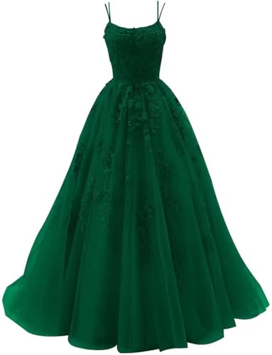 Ballkleid aus Tüll mit Spaghettiträgern Lange Spitzenapplikationen Ballkleider A Linie formelle Party Abendkleider von Sincemeet